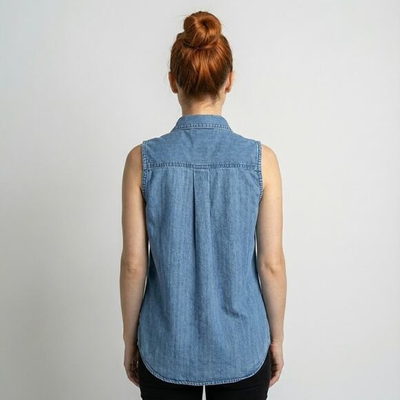 Vintage Y2K Hard Rock Cafe Sleeveless Denim Shirt XL Button Front Washington DC - Picture 3 of 7